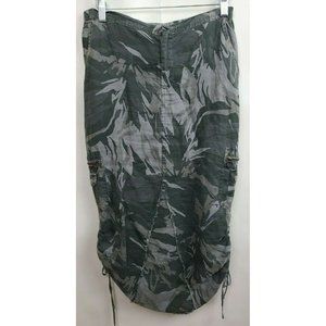 XCVI Gray Charcol Camouflage Linen Drawstring Sides Cargo Skirt Small